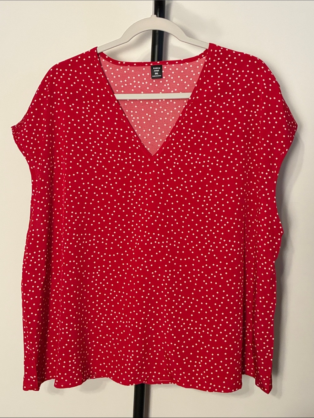 SHEIN Red V-Neck Polka Dot Blouse Short Sleeve Top Plus 3XL - Picture 2 of 7